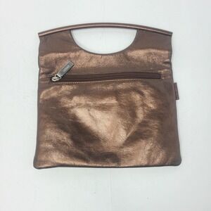 HOBO International Metallic Bronze Leather Fold over Clutch Purse Y3K Futuristic